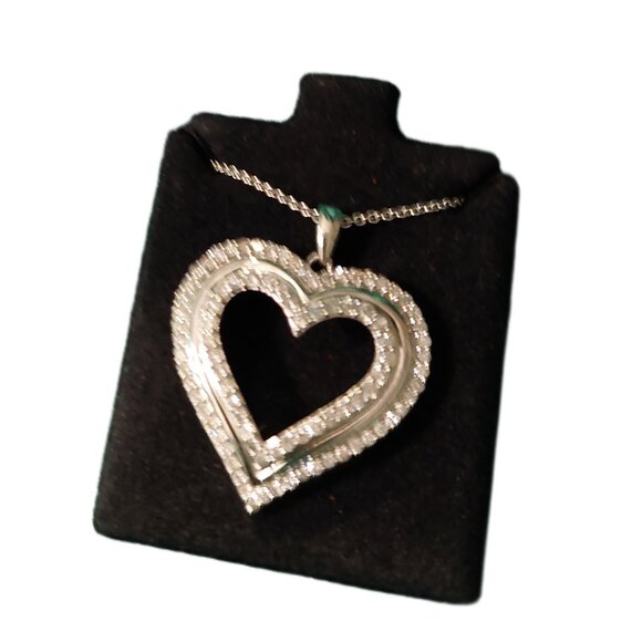 NATURAL 1.00 ct Diamond Heart Love Pendant Necklace Set in Sterling Silver - Picture 7 of 8